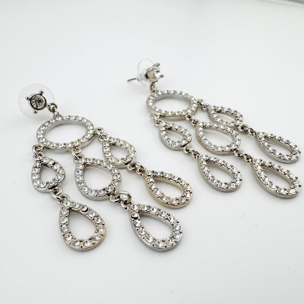 Rhinestone Chandelier Drop‎ Earrings Silver Tone Elegant Statement Jewelry